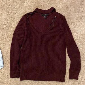 Burgundy cut out ribbed sweater, thick.
